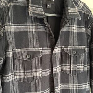 Hurley Black and Gray Plaid Shacket with Slant Pockets